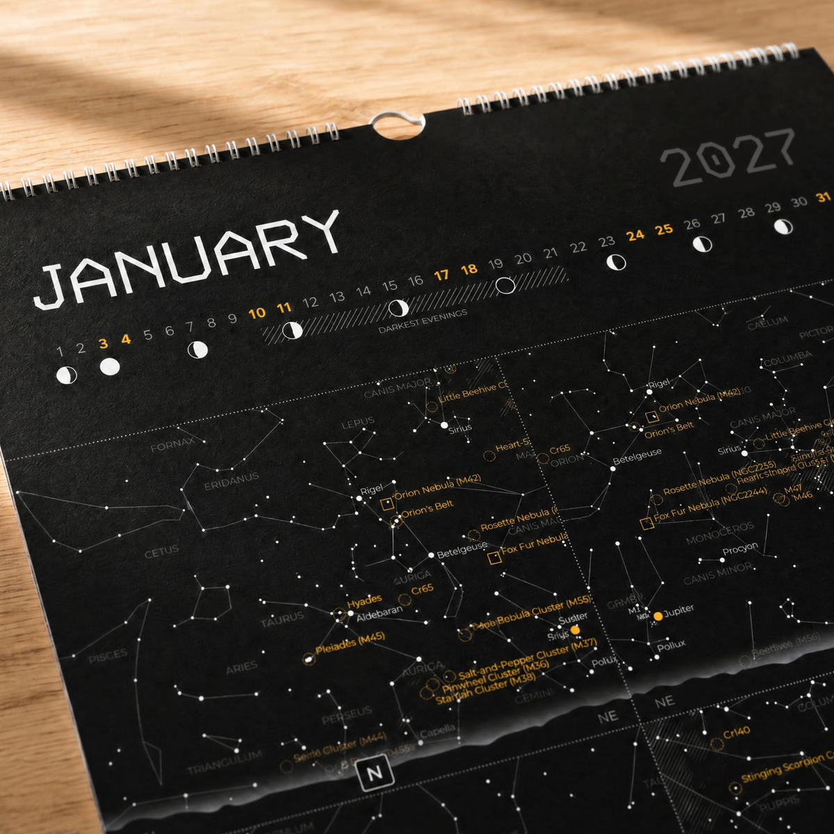 2027 Night Sky Wall Calendar - Monthly Stargazing Charts with Deep Sky Highlights